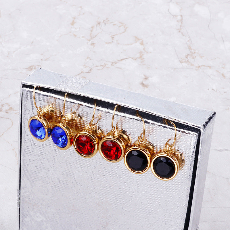 European And American Style Round Zircon Multicolor Earrings Personality