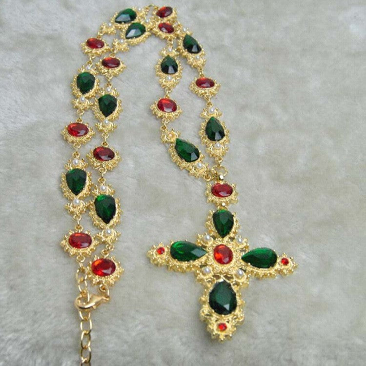 Medieval Cross Black Gemstone Necklace