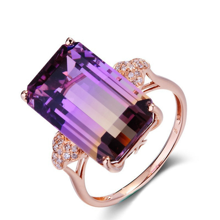 Luxury Purple Gradient Crystal Gemstone Ring For Women