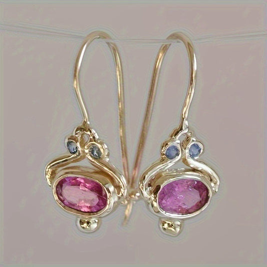 Vintage Inlaid Red Gemstone Earrings For Women