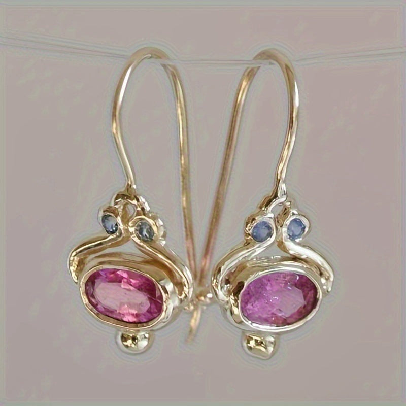 Vintage Inlaid Red Gemstone Earrings For Women