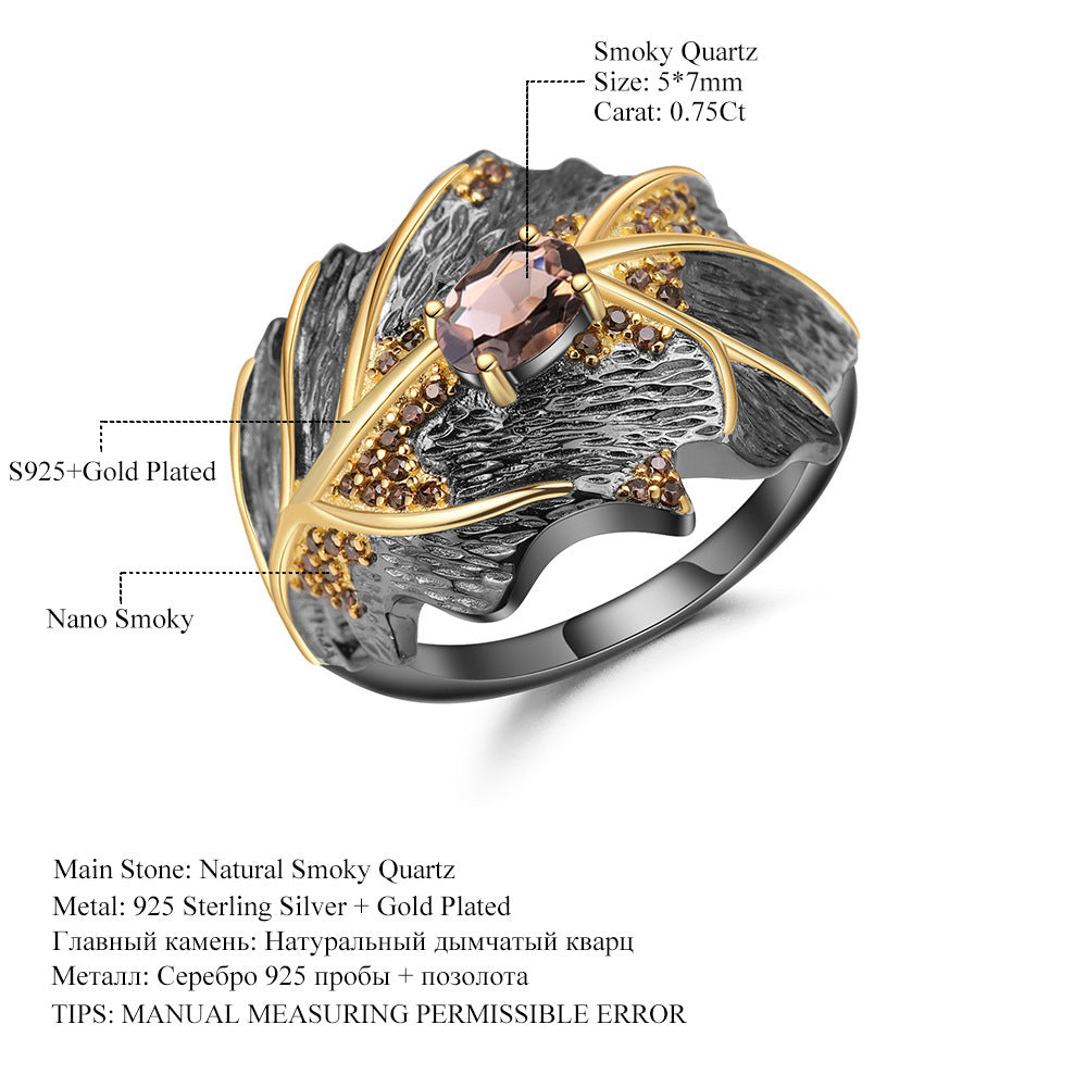 Citrine Leaf Type Citrine Ring Jewelry Set 925 Silver Gem Inlaid