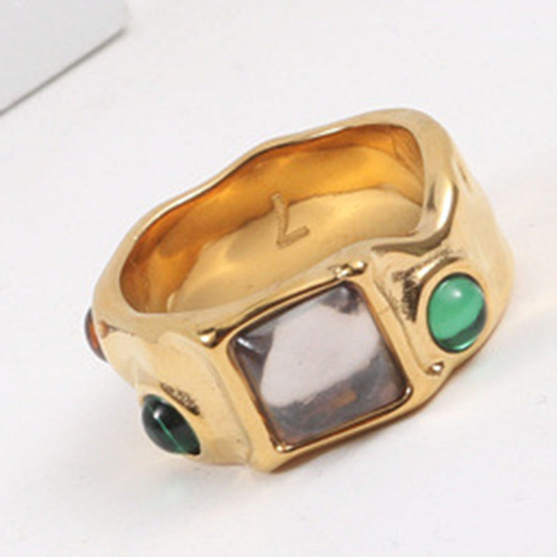 Diamond Gemstone Ring Female Simple Retro Europe And America Personality