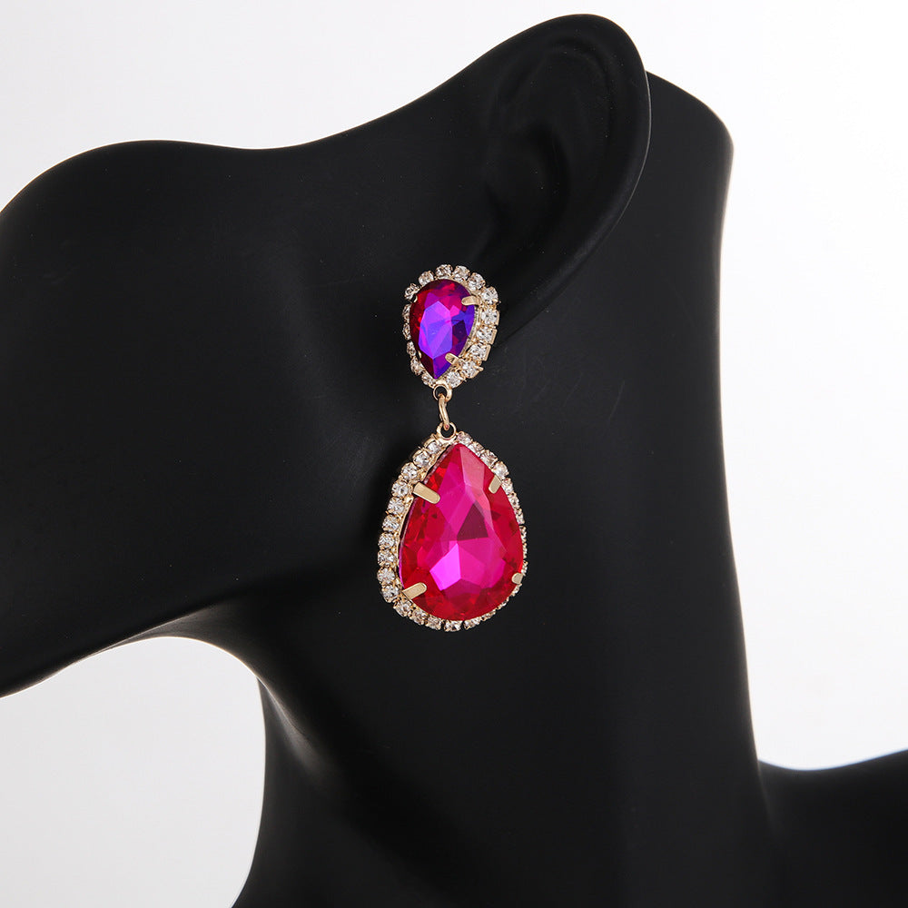 Multi-layer Drop-shaped Glass Rhinestone Metal Alloy High-grade Trending Earrings
